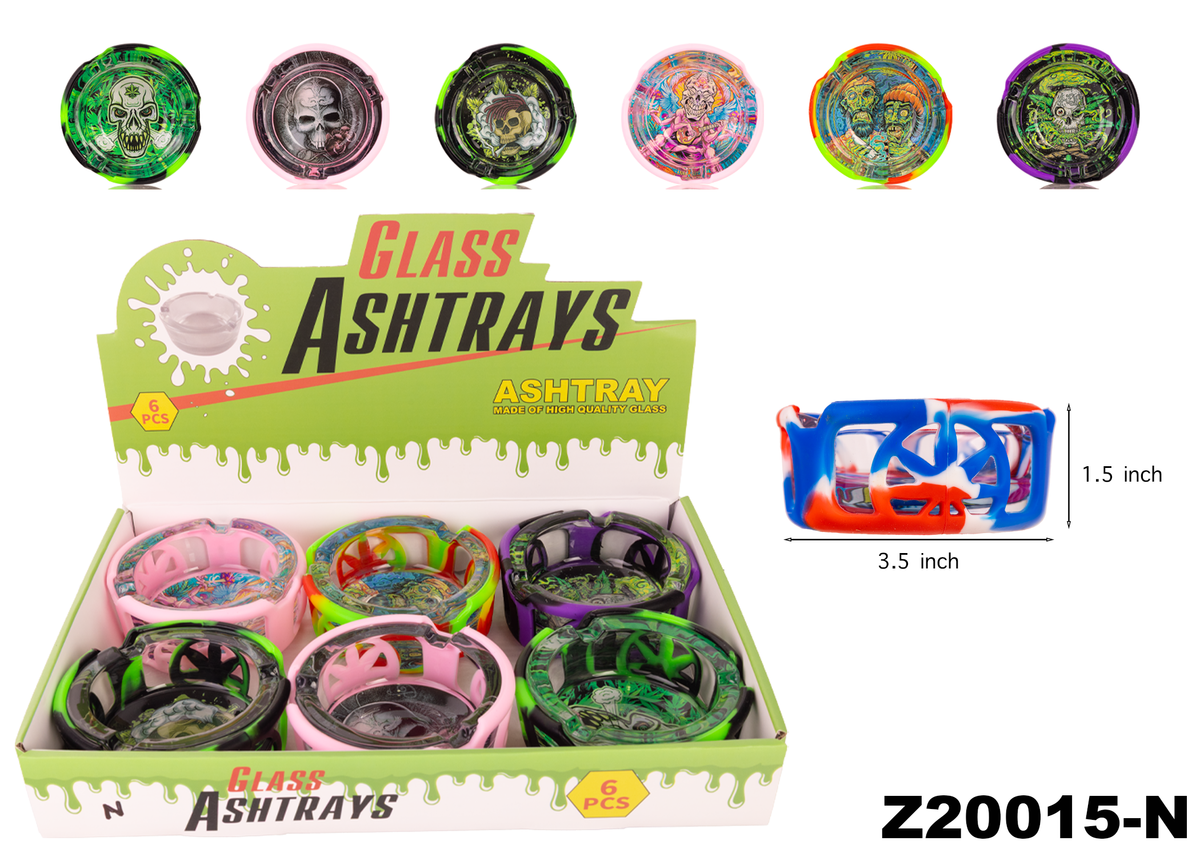 A20015 Glass Ashtray w/Silicone Cover-6ct