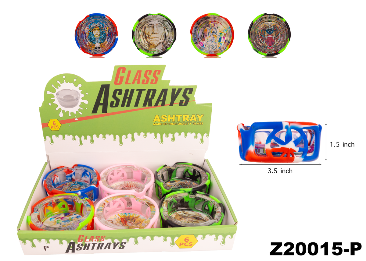 A20015 Glass Ashtray w/Silicone Cover-6ct