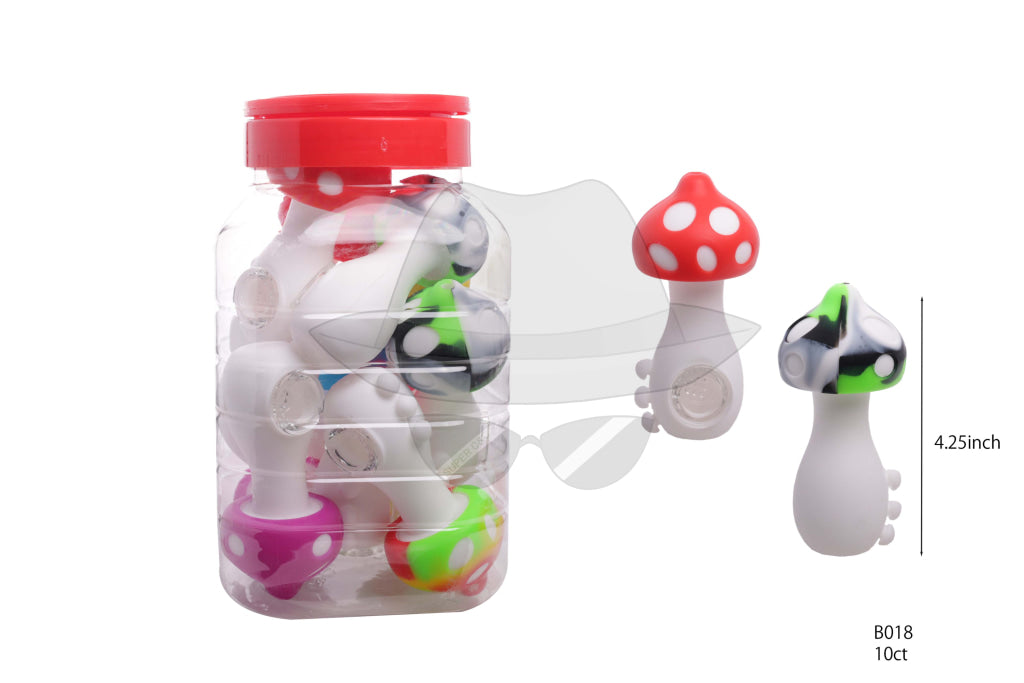 B018 Mushroom Silicone Hand Pipe/jar of 10ct