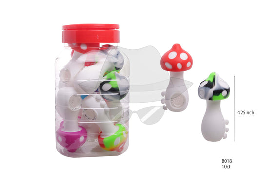 B018 Mushroom Silicone Hand Pipe/jar of 10ct