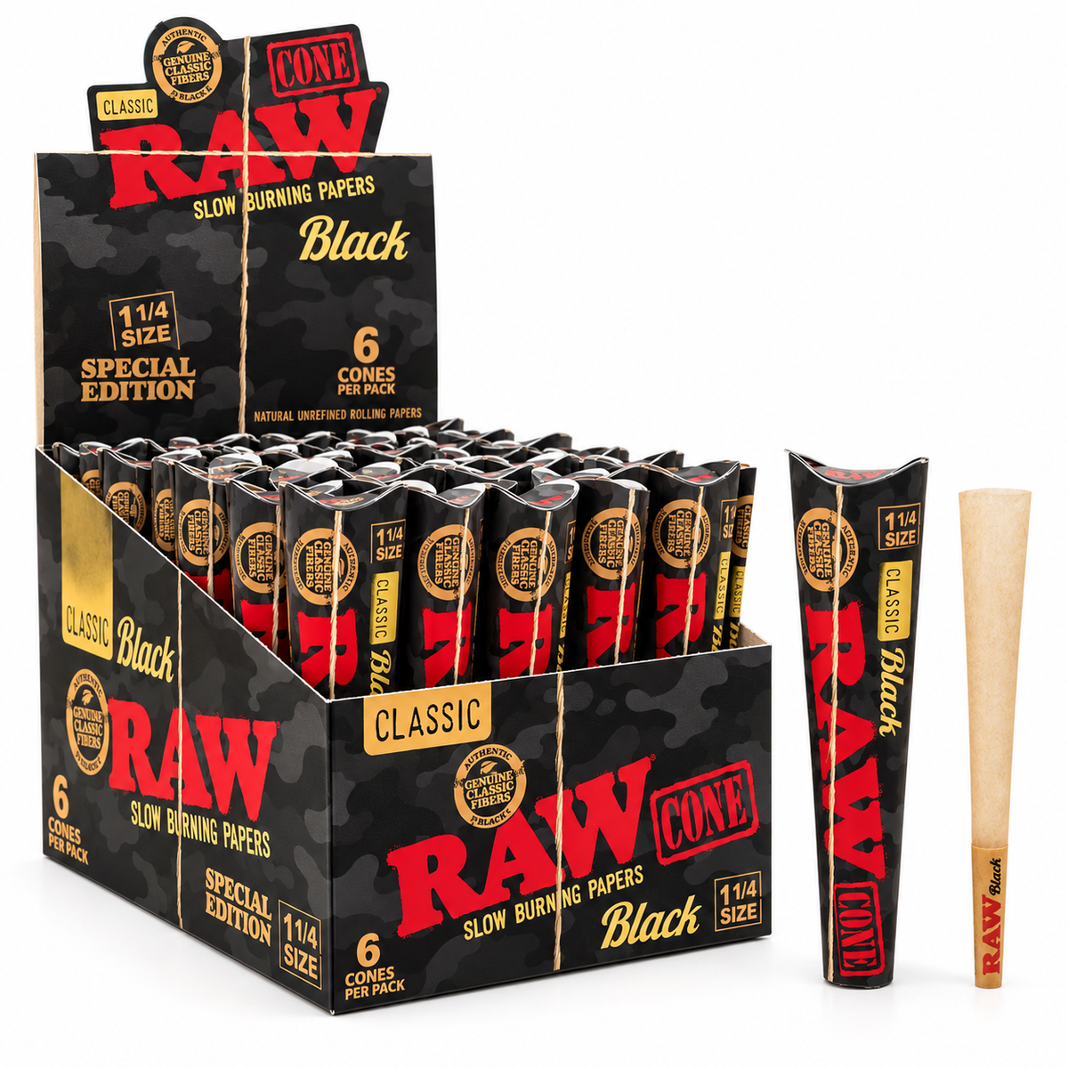 RAW Cone 1¼ Camo Black Special Edition