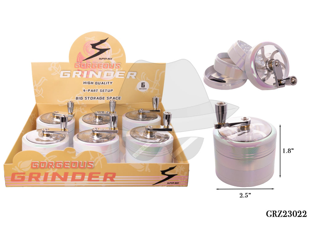 GRZ23022 - Iridescent 4part Grinder w. Handle - 6ct