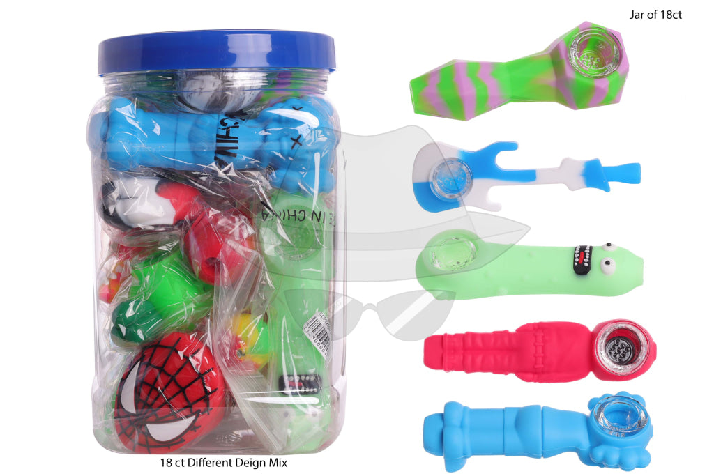 Jar of 18ct Mix Silicone Hand Pipe