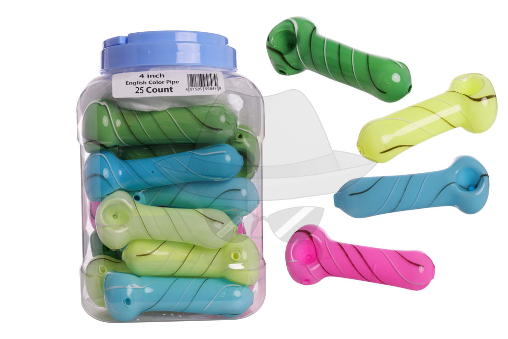 Jar of 18ct  4” English Glass Hand Pipe