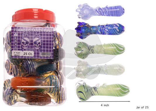 Jar of 25ct 4" Glass HEAVY DOUBLE HAND PIPE