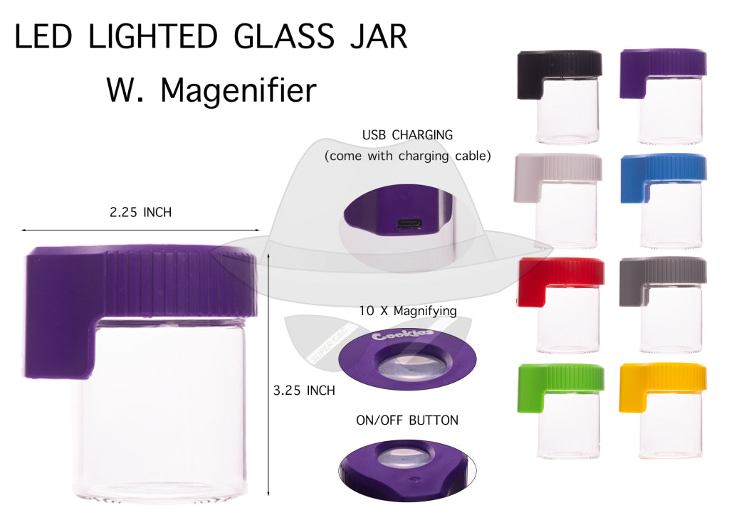 Light-Up LED Frosted Glass Air Tight Storage Jars Magnifying