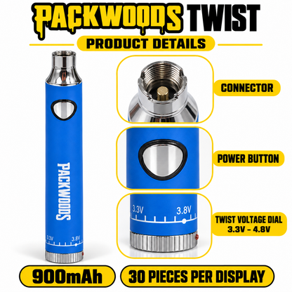 Packwoods Twist 900mAh Variable Voltage Battery – 30-Piece Display