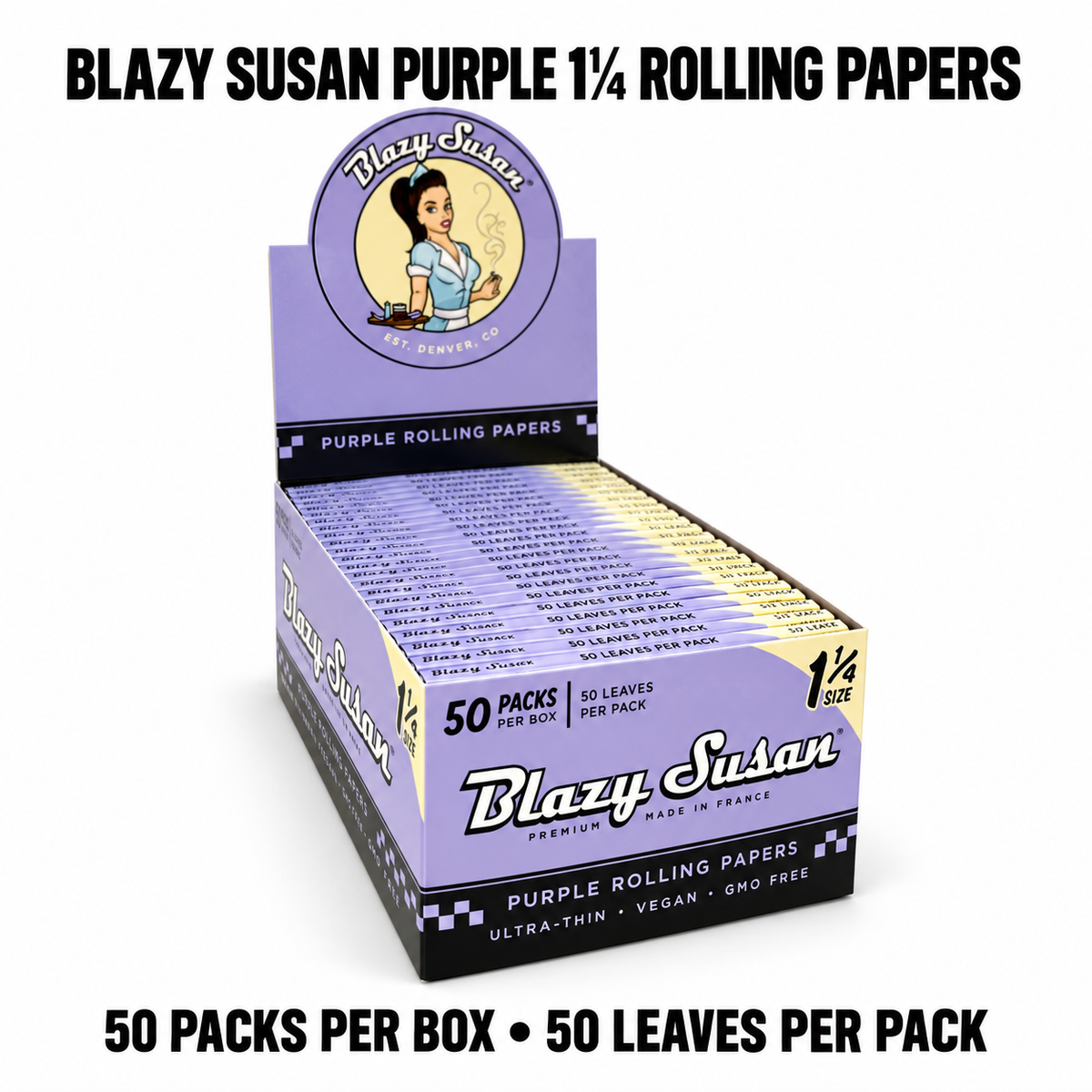 Blazy Susan Purple 1¼ Rolling Papers — 50-Pack Box