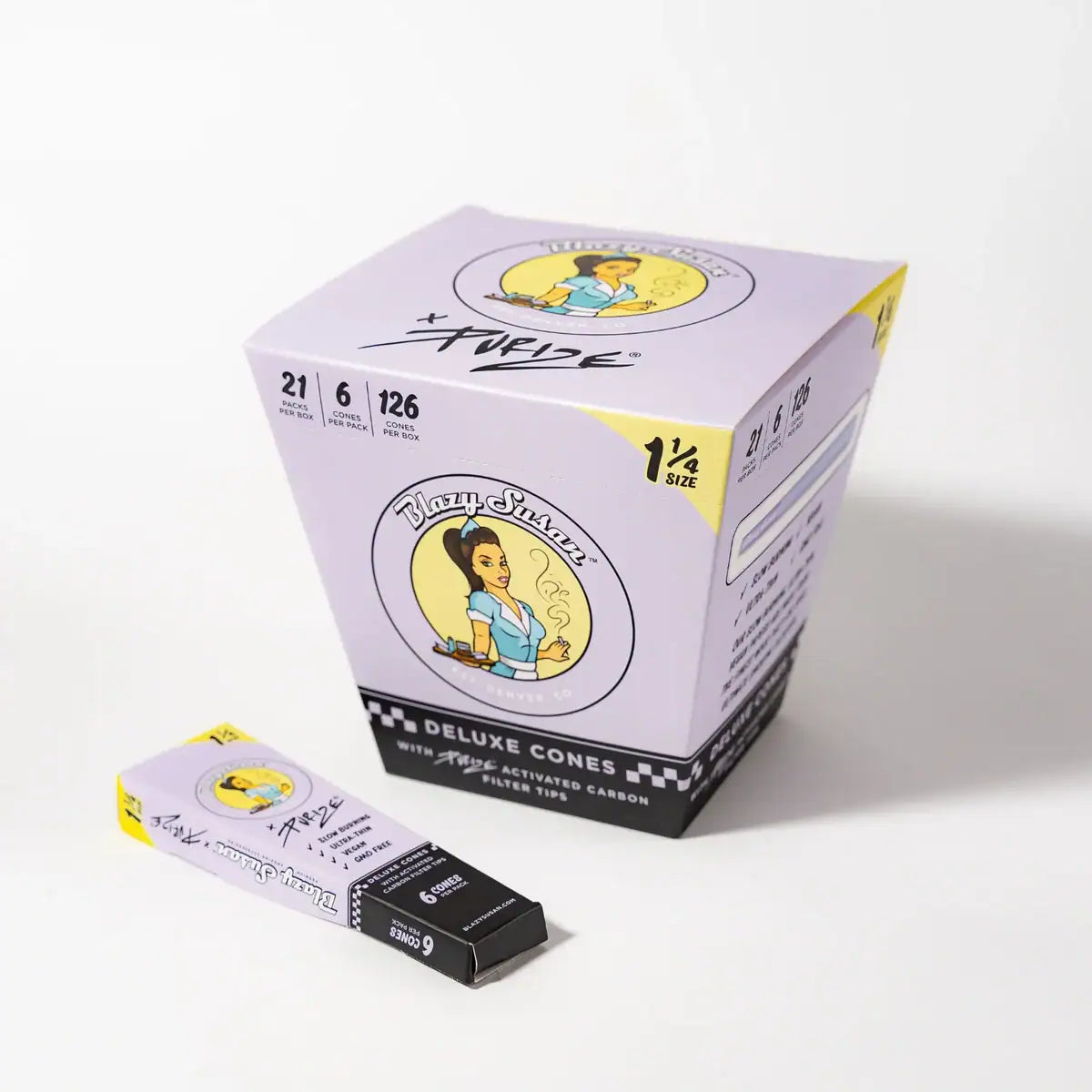 Blazy Susan Purple Pre Rolled Cones with Purize Filters Full Box