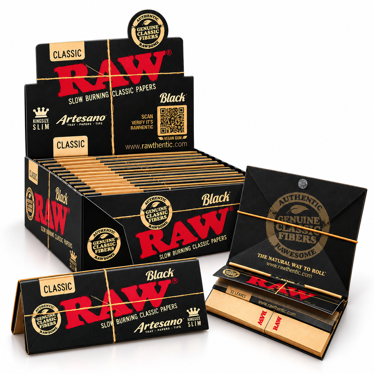 RAW Black Artesano King Size Slim Rolling Papers – Full Display Box