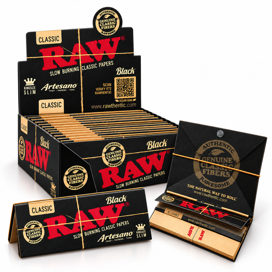 RAW Black Artesano King Size Slim Rolling Papers – Full Display Box