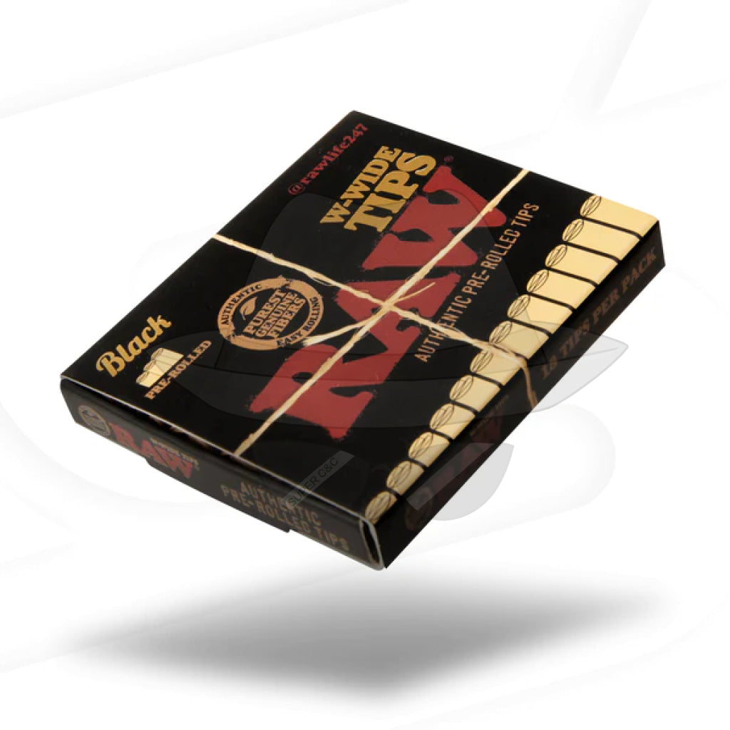 RAW BLACK W-WIDE PRE-ROLLED TIPS 18CT BOX OF 20