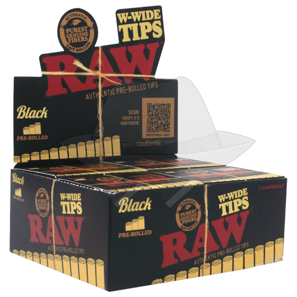 RAW BLACK W-WIDE PRE-ROLLED TIPS 18CT BOX OF 20