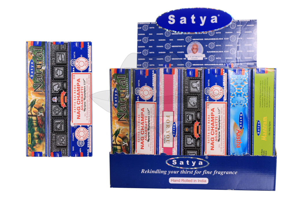 Satya Incense Display With 84 Boxes, 15 Grams Each