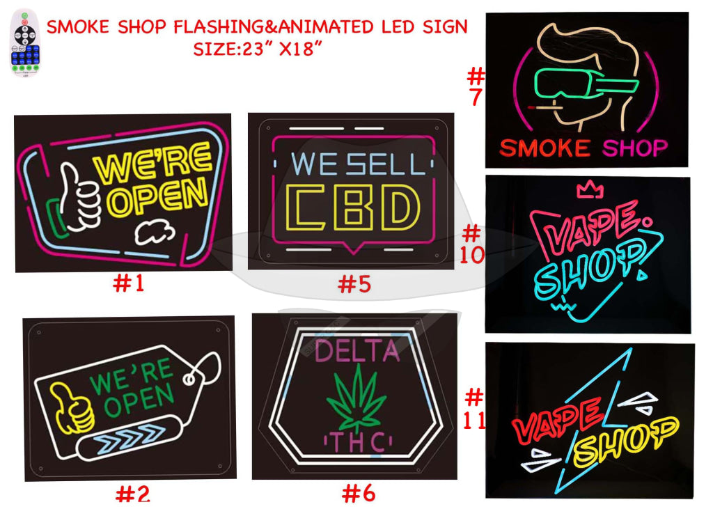 Smoke Shop Flashing&Animated Led Sign 23"x18"
