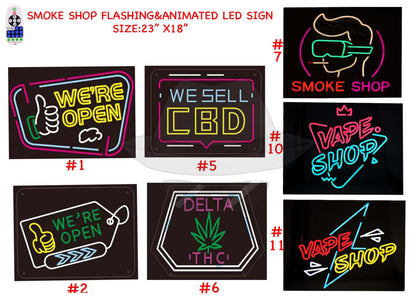 Smoke Shop Flashing&Animated Led Sign 23"x18"