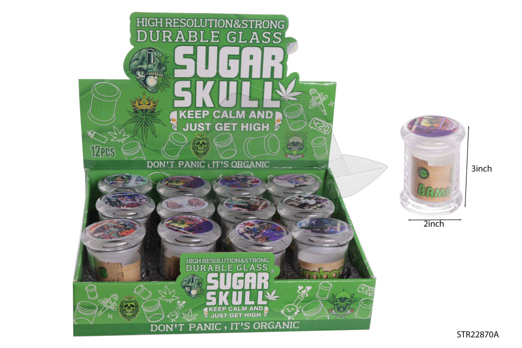 STR22807A Sugar Skull Glass JAR-12ct