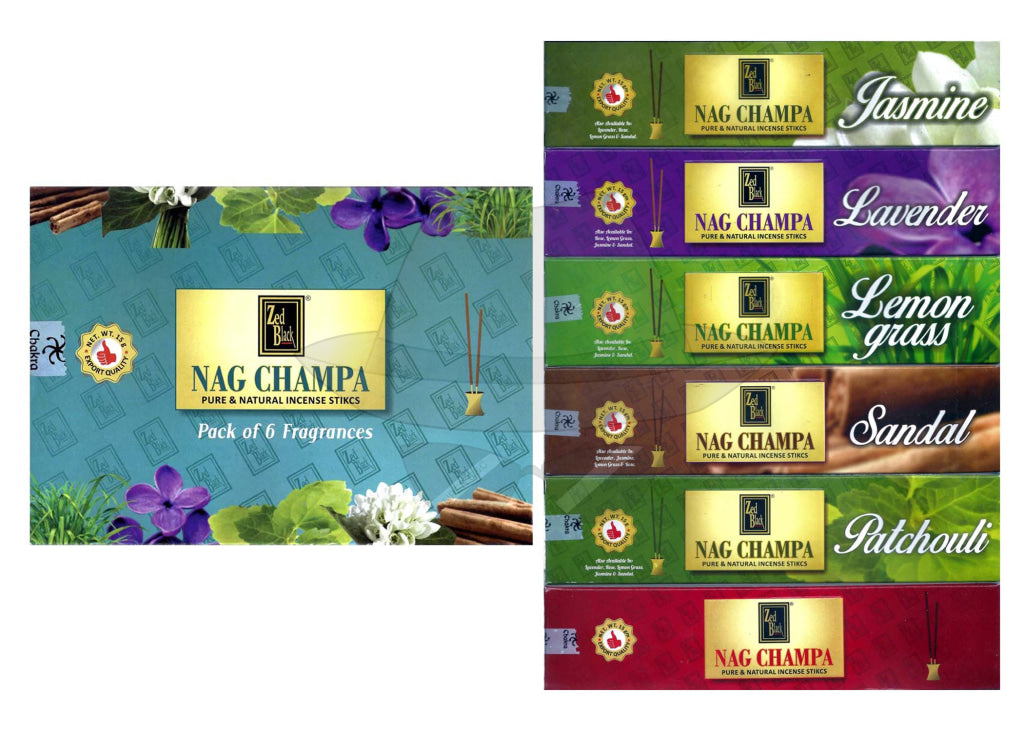 Zed Black - Nag Champa Assorted Pack of 6 Fragrances (6x15grams Box)