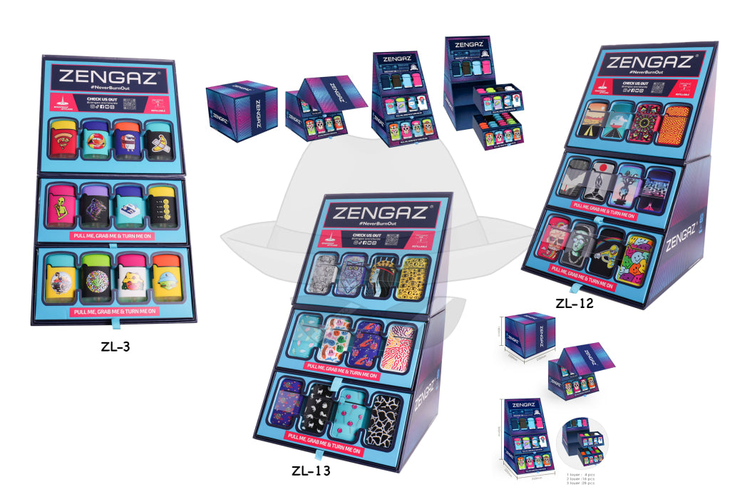 ZENGAS Single Flame Torch Lighter Cube Display - 48pcs
