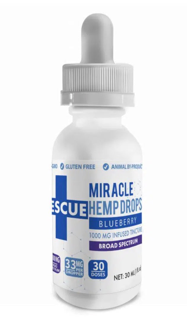 Rescue Miracle Hemp Drops – Blueberry – 1000 MG Broad Spectrum