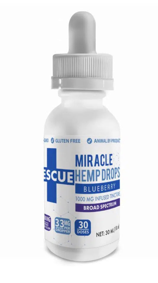 Rescue Miracle Hemp Drops – Blueberry – 1000 MG Broad Spectrum