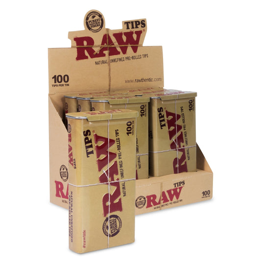 RAW 100 Pre-Rolled Tips in RAW Tin, Box of 6